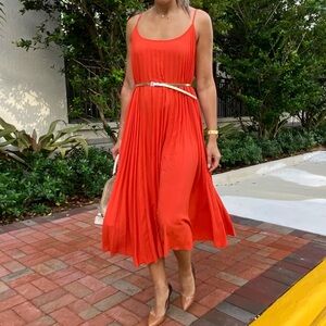 Orange Satin Slip Dress Open Back | Midi Cocktail Summer Dress